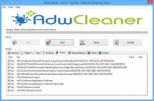 Showing the scan results in AdwCleaner
